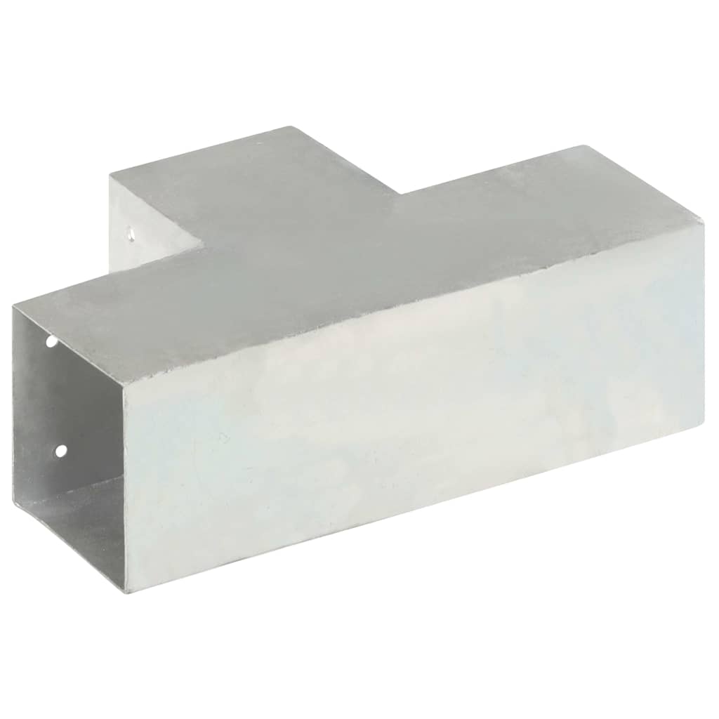 A single galvanised metal T-shaped connector viewed from the side