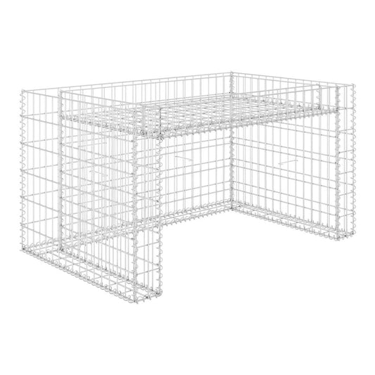 The lawn mower cover showing the empty wire mesh structure from a high angle