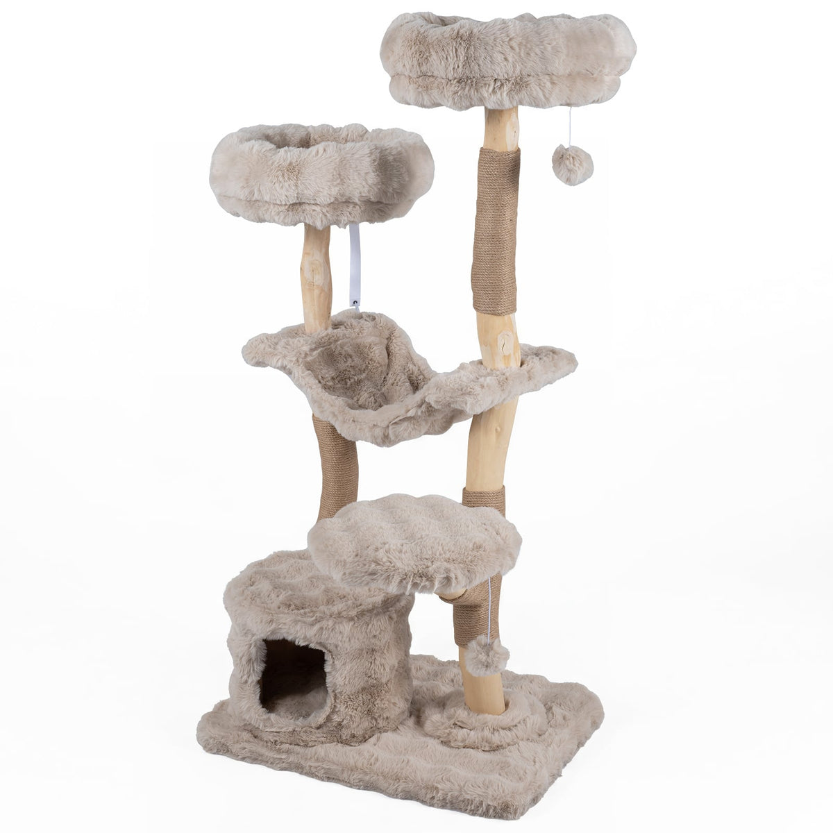 The cat tree tower with a cat cave and multiple platforms