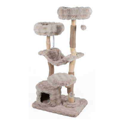 The cat tree tower with a cat cave and multiple platforms