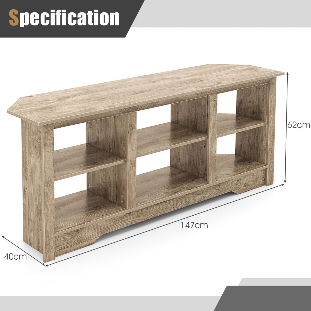 147cm TV Stand for TVs up to 65 Inches with 6 Open Storage Shelves-Grey