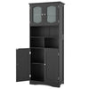 148cm Tall Bathroom Cabinet Storage Cabinet with Glass Doors-Black