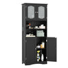 148cm Tall Bathroom Cabinet Storage Cabinet with Glass Doors-Black