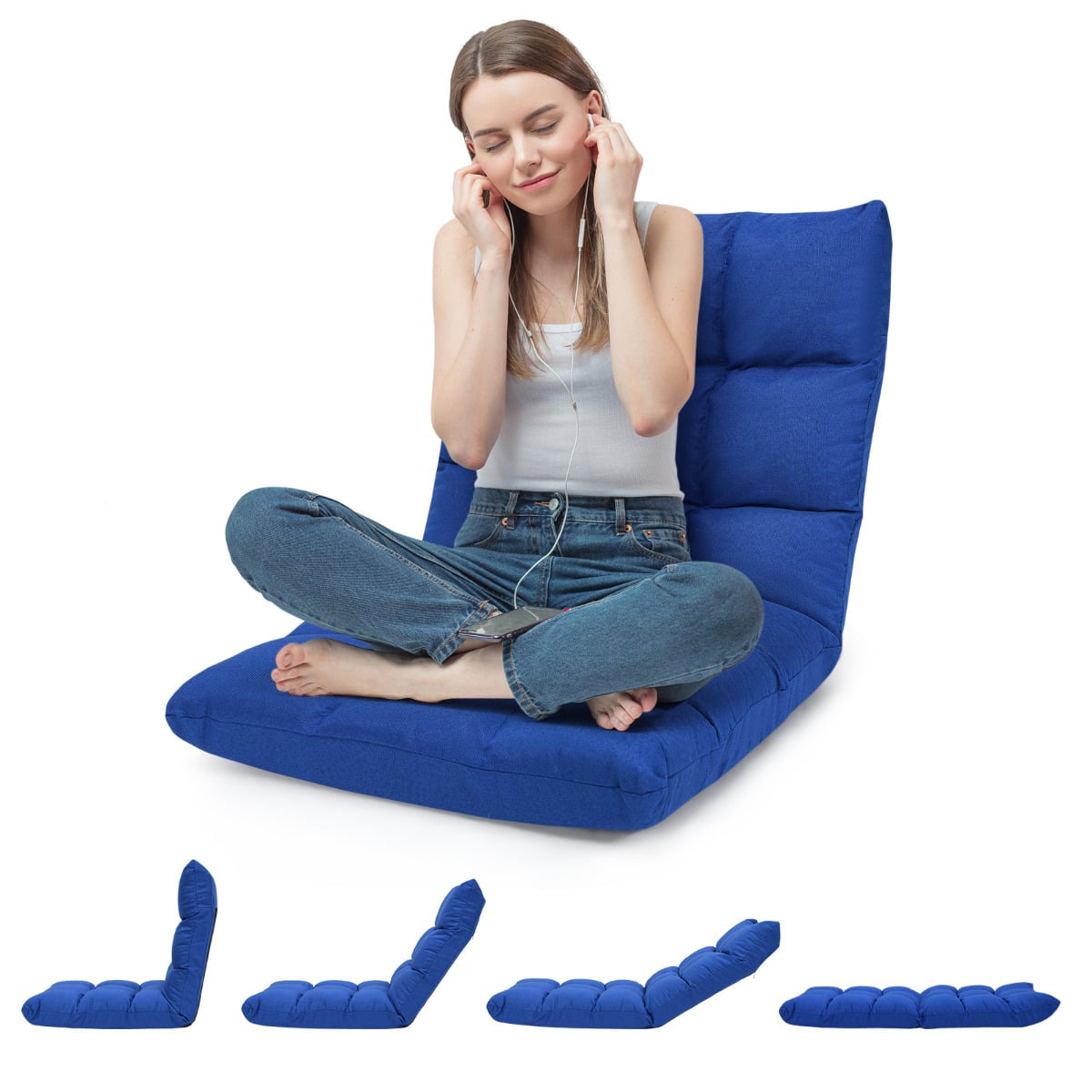 14-Position Adjustable Floor Chair with High Resilience Sponge-Blue