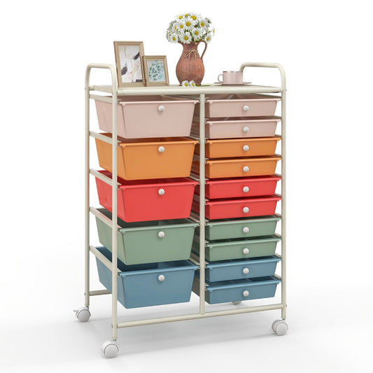 15 Drawer Rolling Storage Cart with colourful drawers and a top shelf for home decor items