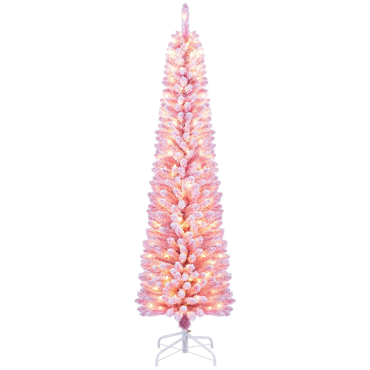 150 cm Pink Artificial Christmas Tree, Pre-lit Pencil Xmas Tree