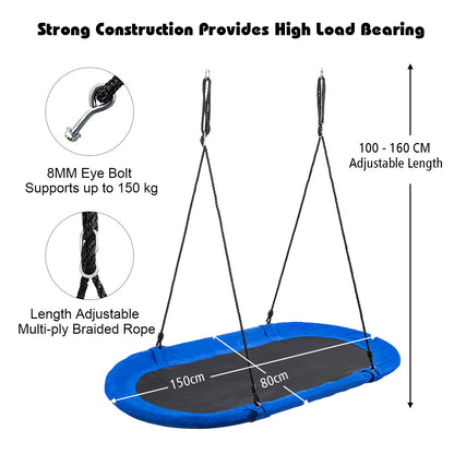 The oval swing with diagrams showing rope adjustment and metal eye bolt details
