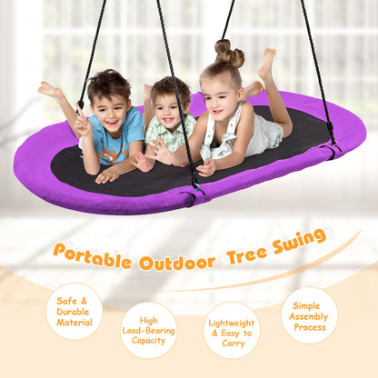 Text highlights features like durable material and easy assembly for the portable outdoor tree swing