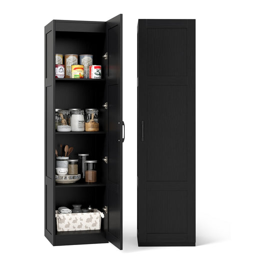 150 cm Tall 4-Tier Freestanding Storage Floor Cabinet shown with the door open and closed