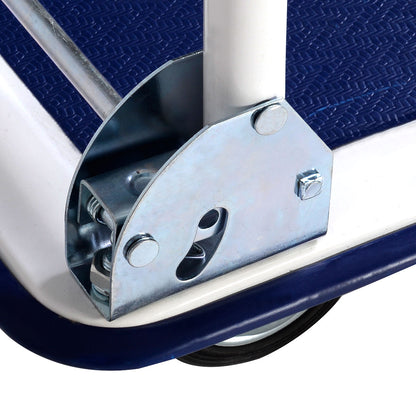 Detail of the metal folding mechanism on the platform dolly