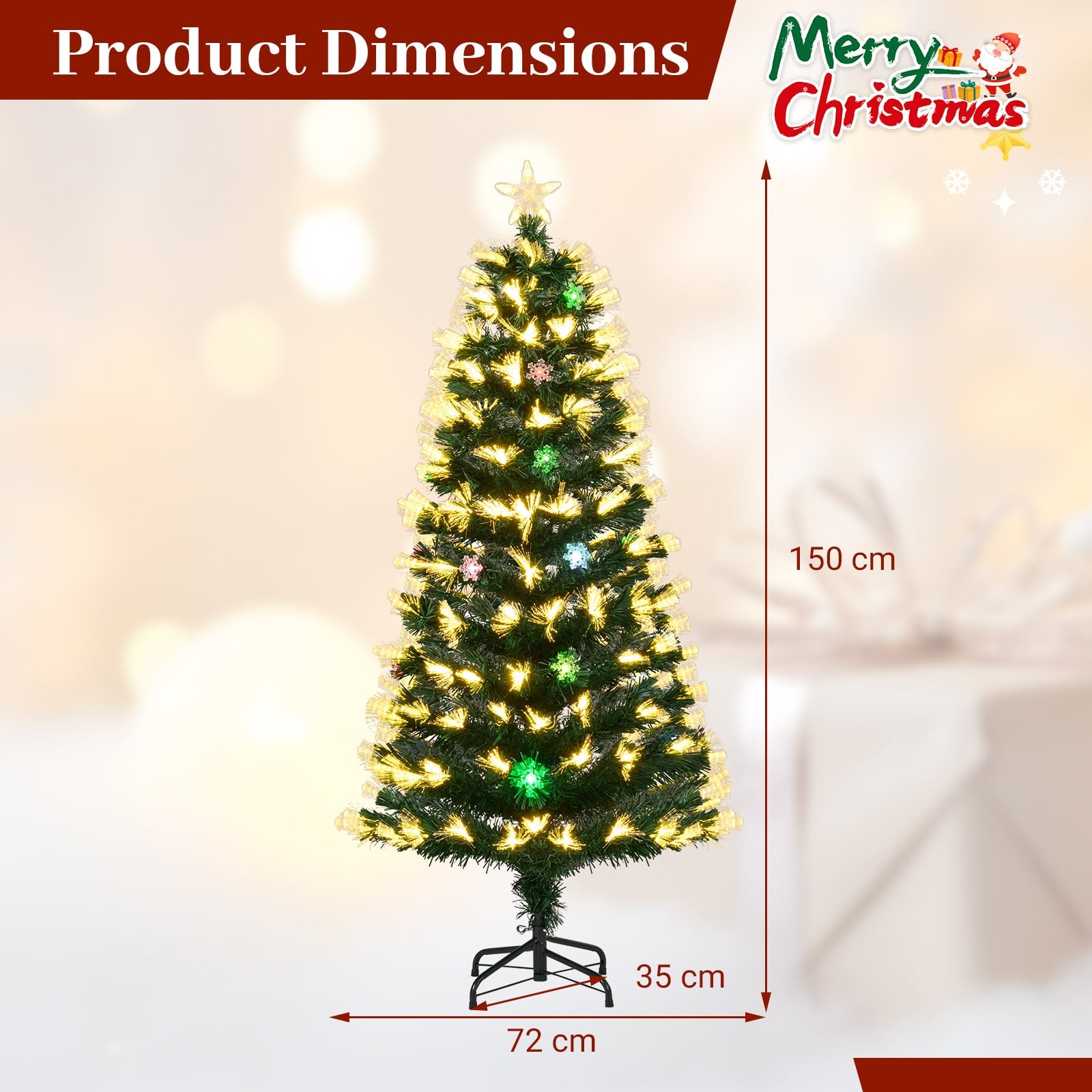 120/150 cm Fiber Optic Christmas Tree Artificial Pre-lit Xmas Tree with 8 Lighting Modes-1.5 M