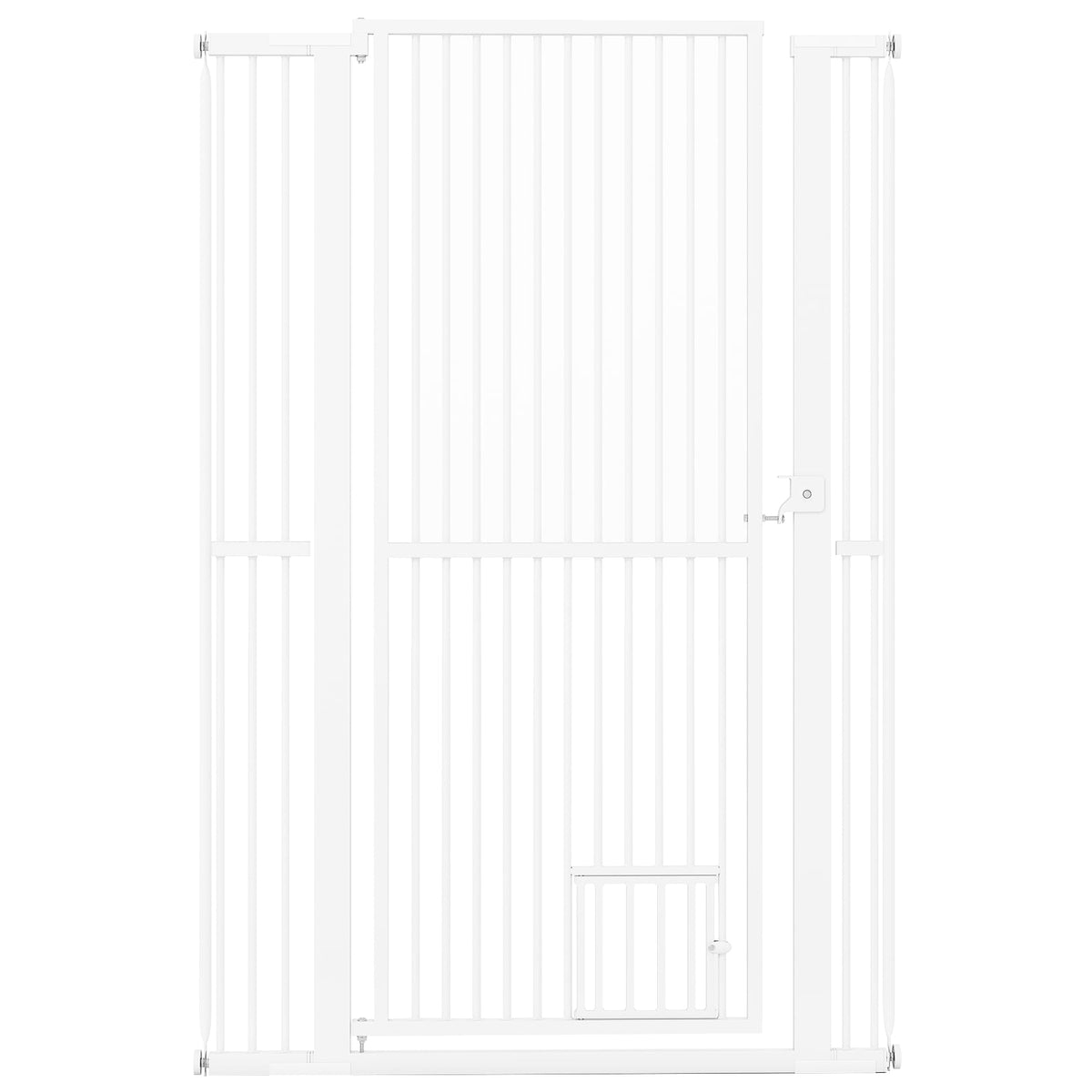 150CM Extra Tall Pet Gate, a tall white metal safety gate with a walk-through door