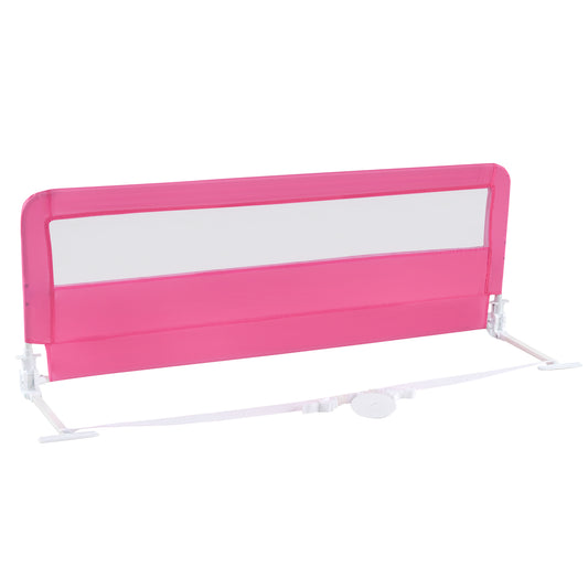 150CM Foldable Baby Bed Rail Guard in pink with a white safety strap and base frame