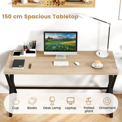 150cm Computer Desk with Heavy-duty Metal Frame and Crossbar-Grey