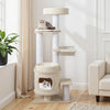 151 CM Modern Cat Tree Multi-level with Padded Top Perch and 2-Tier Cat Condo-Natural & White