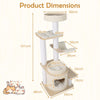 151 CM Modern Cat Tree Multi-level with Padded Top Perch and 2-Tier Cat Condo-Natural & White