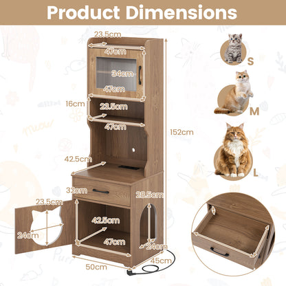152 cm Tall Cat Litter Box Enclosure with Adjustable LED Light-Natual