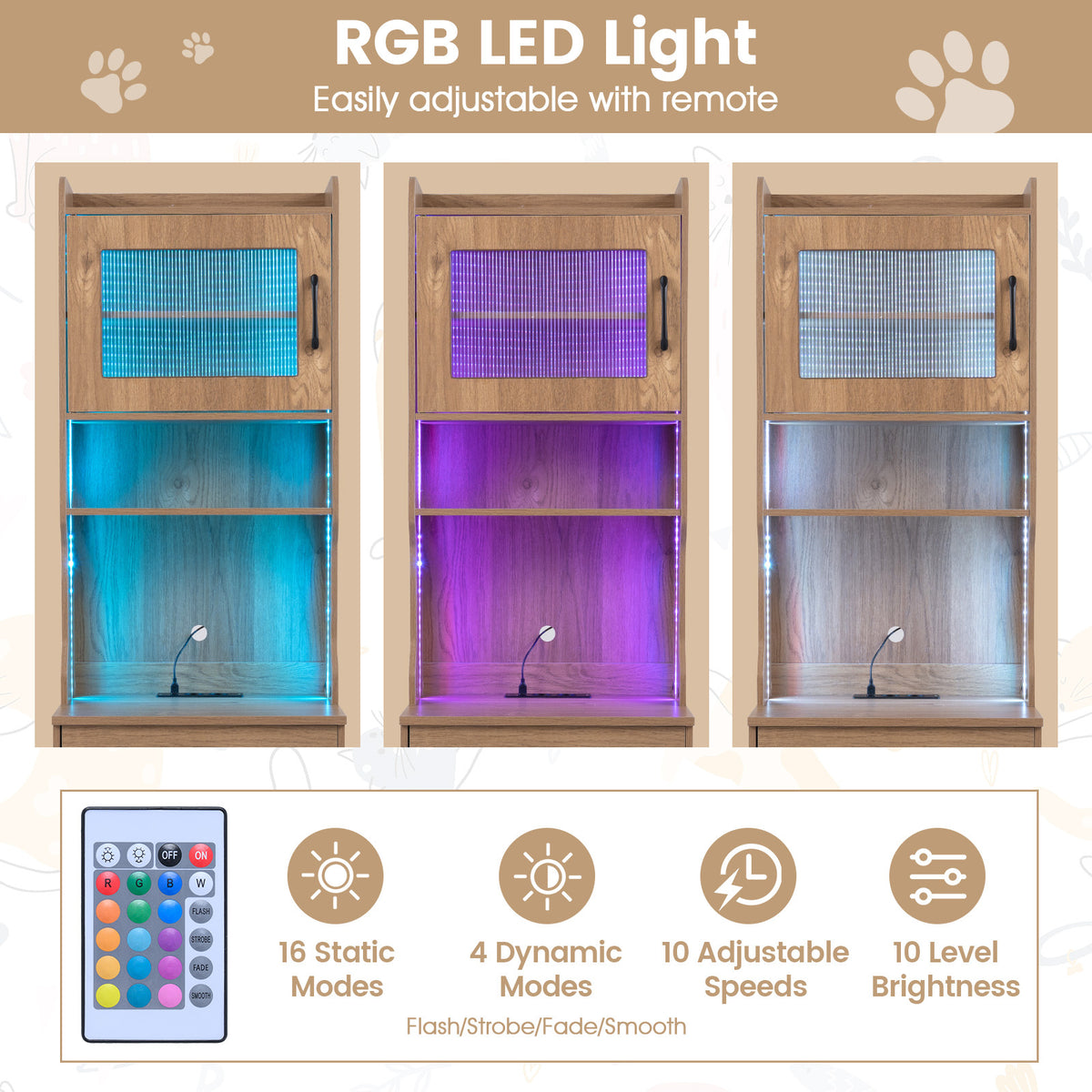 152 cm Tall Cat Litter Box Enclosure with Adjustable LED Light-Natual