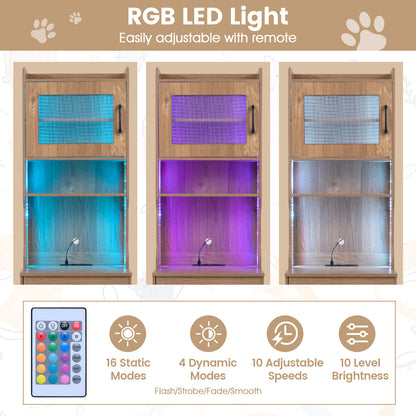 152 cm Tall Cat Litter Box Enclosure with Adjustable LED Light-Natual