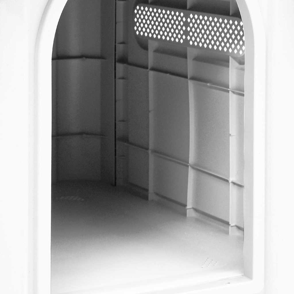Inside the dog house showing the textured walls and floor