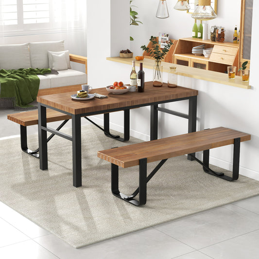 The storage bench placed in a dining room setting with a matching table and chairs on a rug