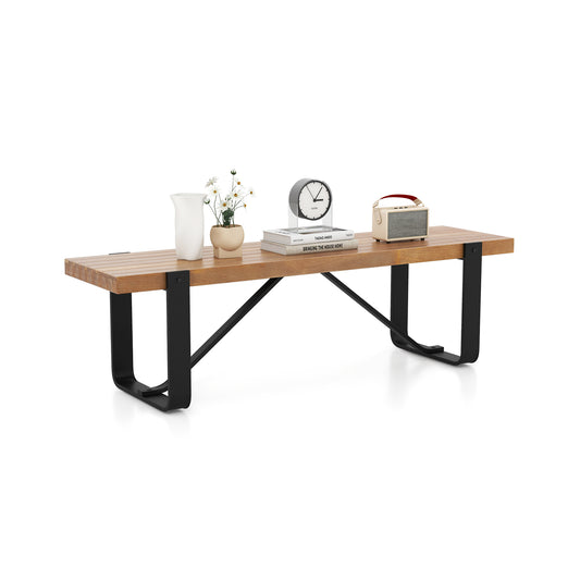 152cm Long Hallway Bench with a wooden seat and black metal frame decorated with home accessories