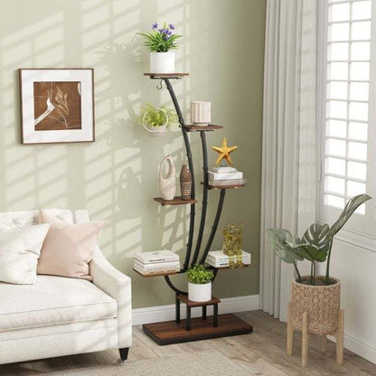 155CM Tall 8-Tier Corner Metal Plant Shelf for Multiple Plants-Black & Brown-Set of 2