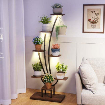 155CM Tall 8-Tier Corner Metal Plant Shelf for Multiple Plants-Black & Brown-Set of 2
