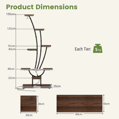 155CM Tall 8-Tier Corner Metal Plant Shelf for Multiple Plants-Black & Brown-Set of 2