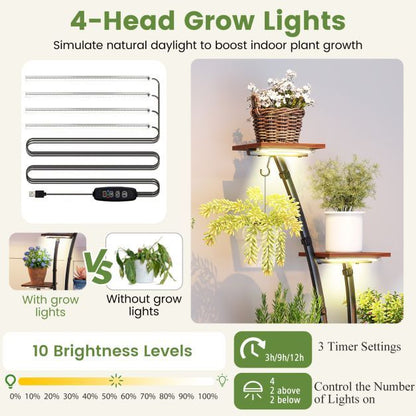 155CM Tall 8-Tier Corner Metal Plant Shelf for Multiple Plants-Black & Brown-Set of 2
