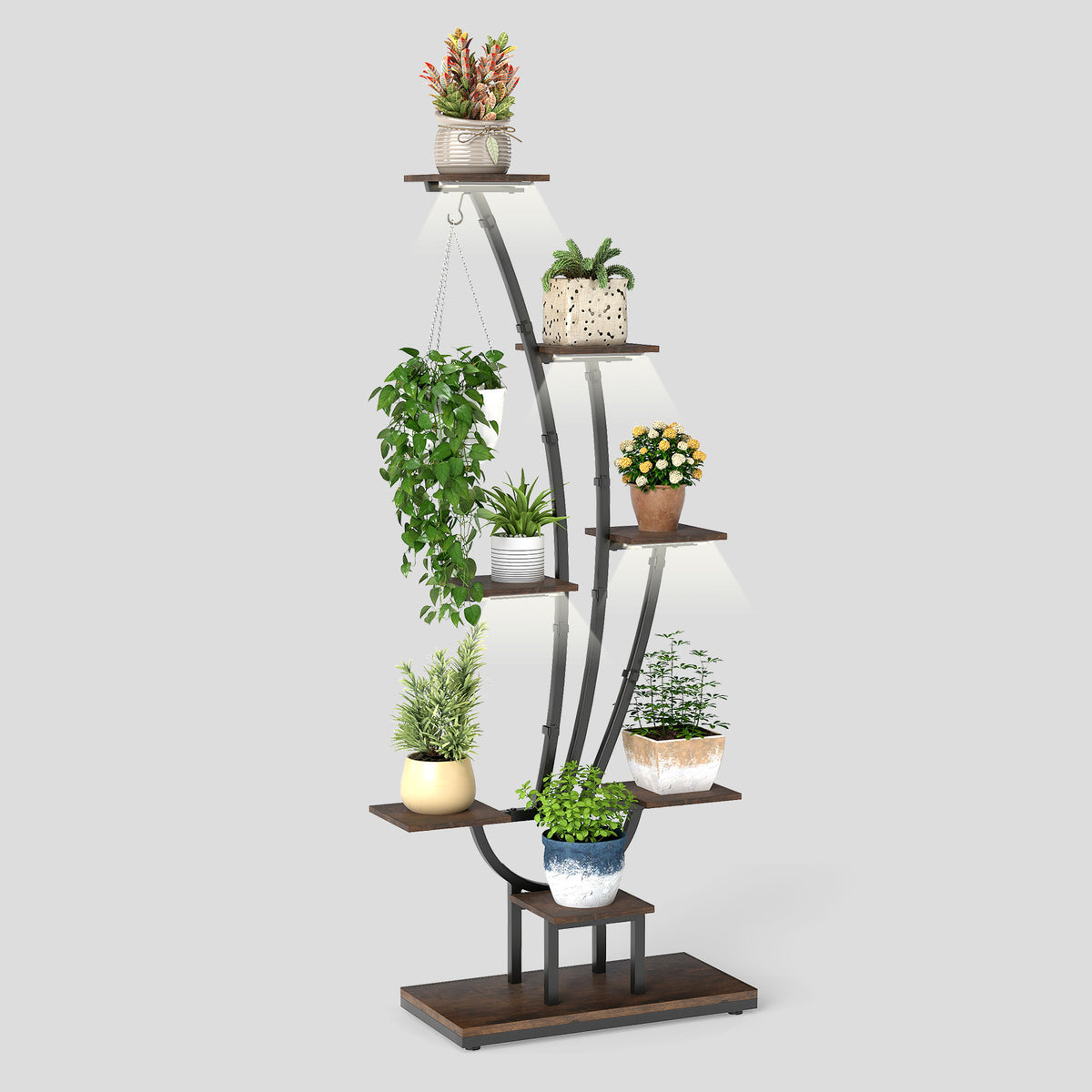 155CM Tall 8-Tier Corner Metal Plant Shelf for Multiple Plants-Brown