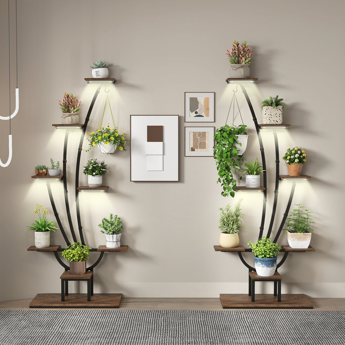 155CM Tall 8-Tier Corner Metal Plant Shelf for Multiple Plants-Brown