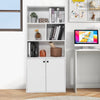 155 CM 5-Tier Bookcase Tall Bookshelf with Double Doors and Open Cubes-White