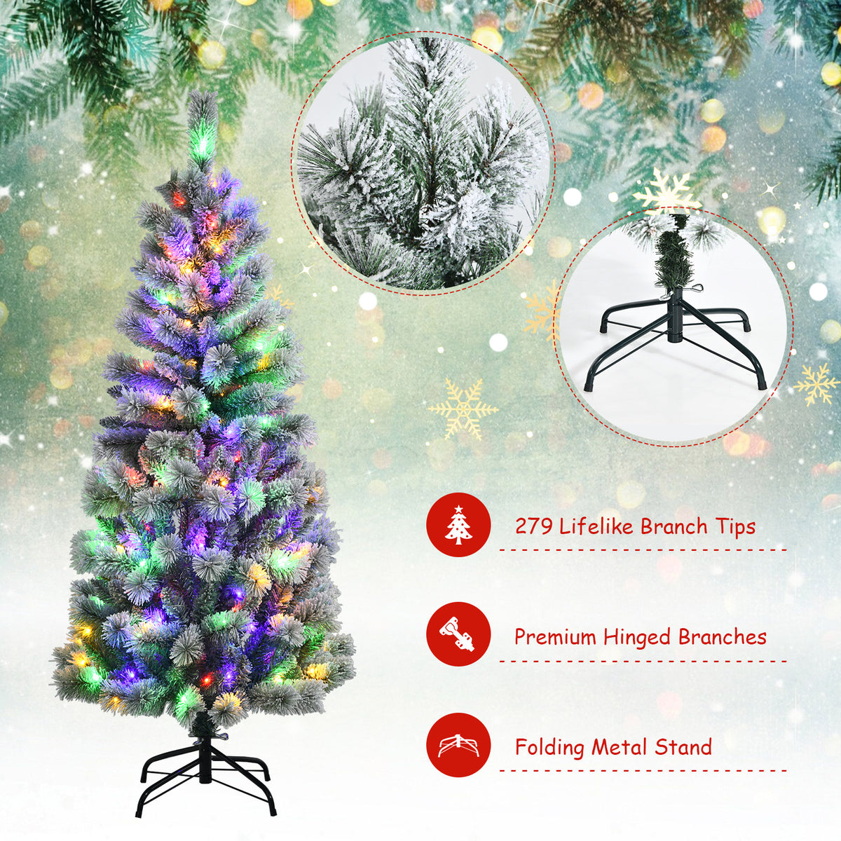 Illuminated Artificial Christmas tree with 140/200 LED lights-5FT