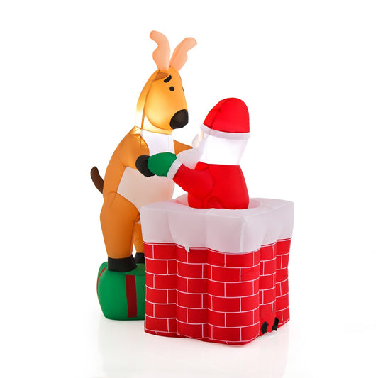 155cm Inflatable Liftable Santa Claus Climbing Chimney showing a reindeer and Santa on a white background