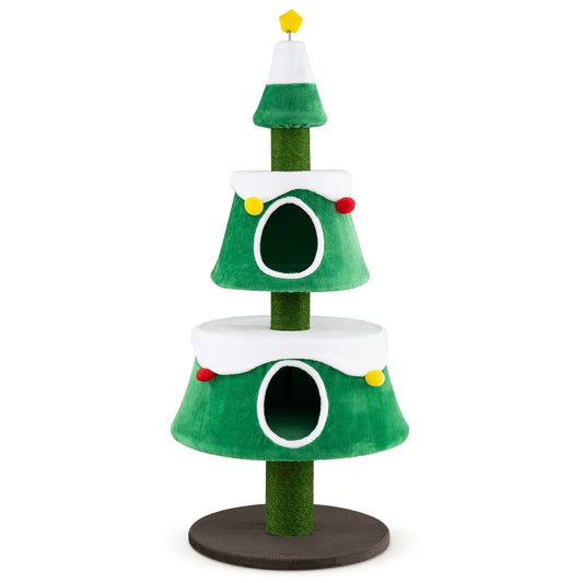 156 cm Cat Christmas Tree with two condos and scratching posts in green