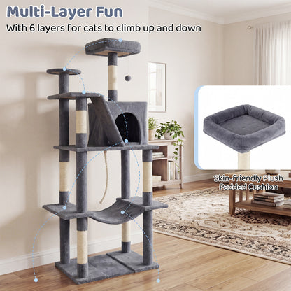 Multi-layer fun cat tree tower with plush padded cushion detail
