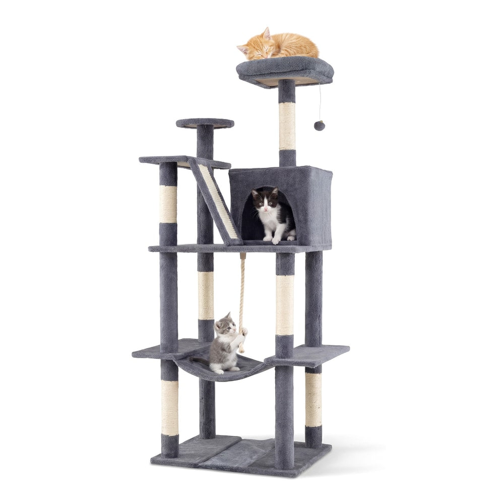 158 CM Tall Cat Tree Tower for Indoor Cats with Plush Top Perch-Grey showing multiple levels and scratching posts