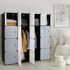 16 Cube Cabinet Storage Organizer with 2 Clothes Hanging Rails -Black &amp; White