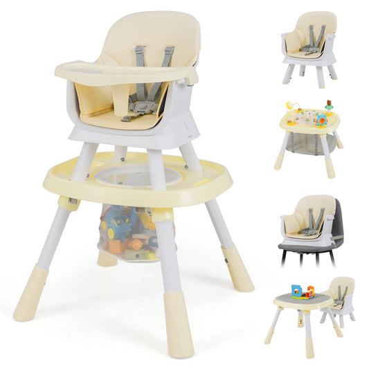 16-in-1 Convertible Baby High Chair shown in full with various configurations on the right side