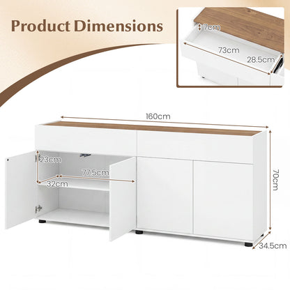 160 cm Buffet Cabinet with Push-to-Open Doors & 2 Drawers for Dining Room-White