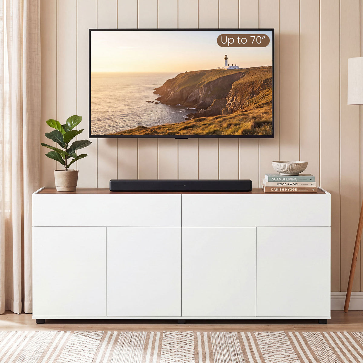 160 cm Buffet Cabinet with Push-to-Open Doors & 2 Drawers for Dining Room-White