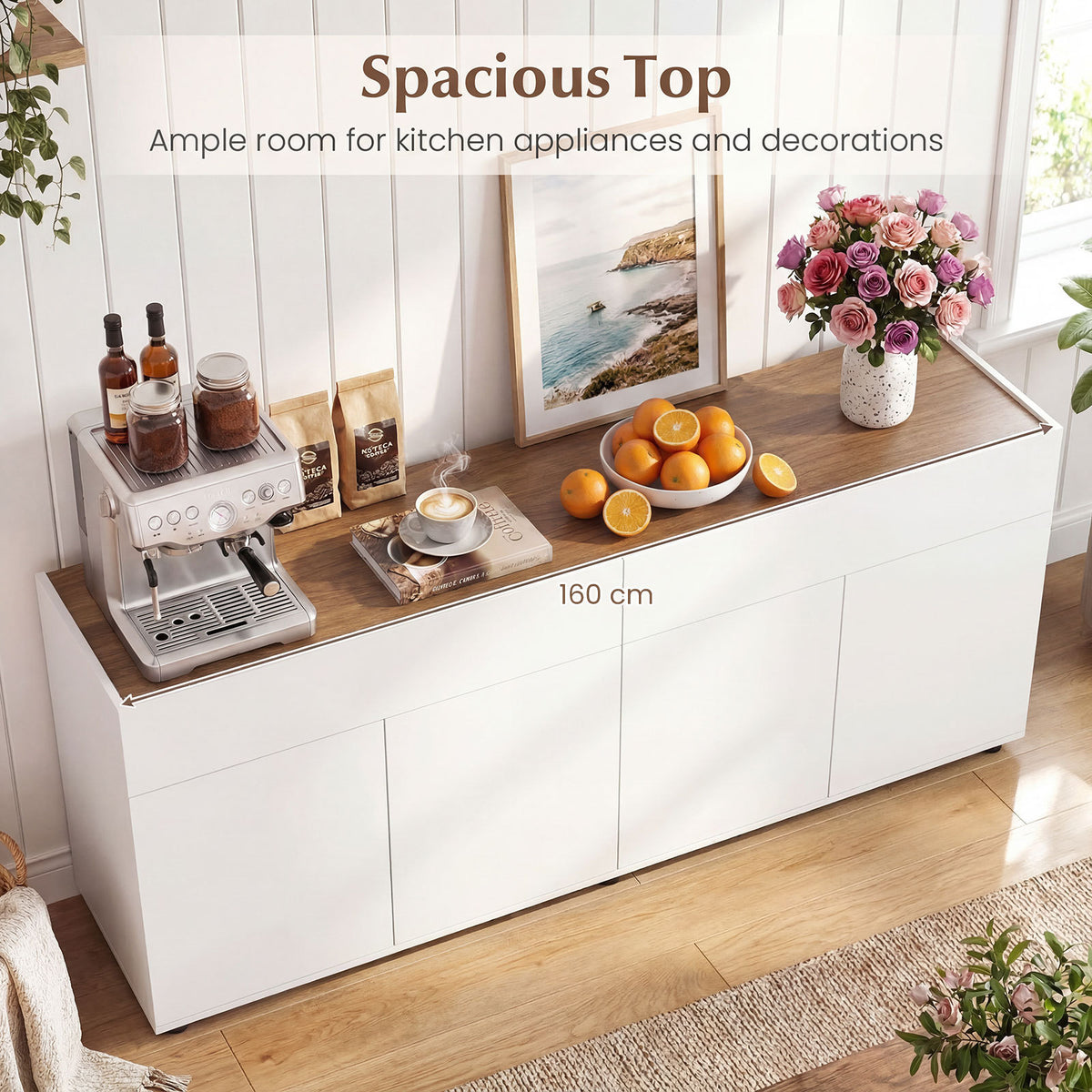160 cm Buffet Cabinet with Push-to-Open Doors & 2 Drawers for Dining Room-White