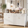 160 cm Sideboard Buffet Cabinet Fluted Large 4-Door Storage Organizer with 4 Drawers-White