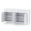 160 cm Sideboard Buffet Cabinet Fluted Large 4-Door Storage Organizer with 4 Drawers-White
