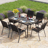 160 x 90 cm Patio Dining Table Rectangle Metal Slat Table with 4 cm Umbrella Hole-Black