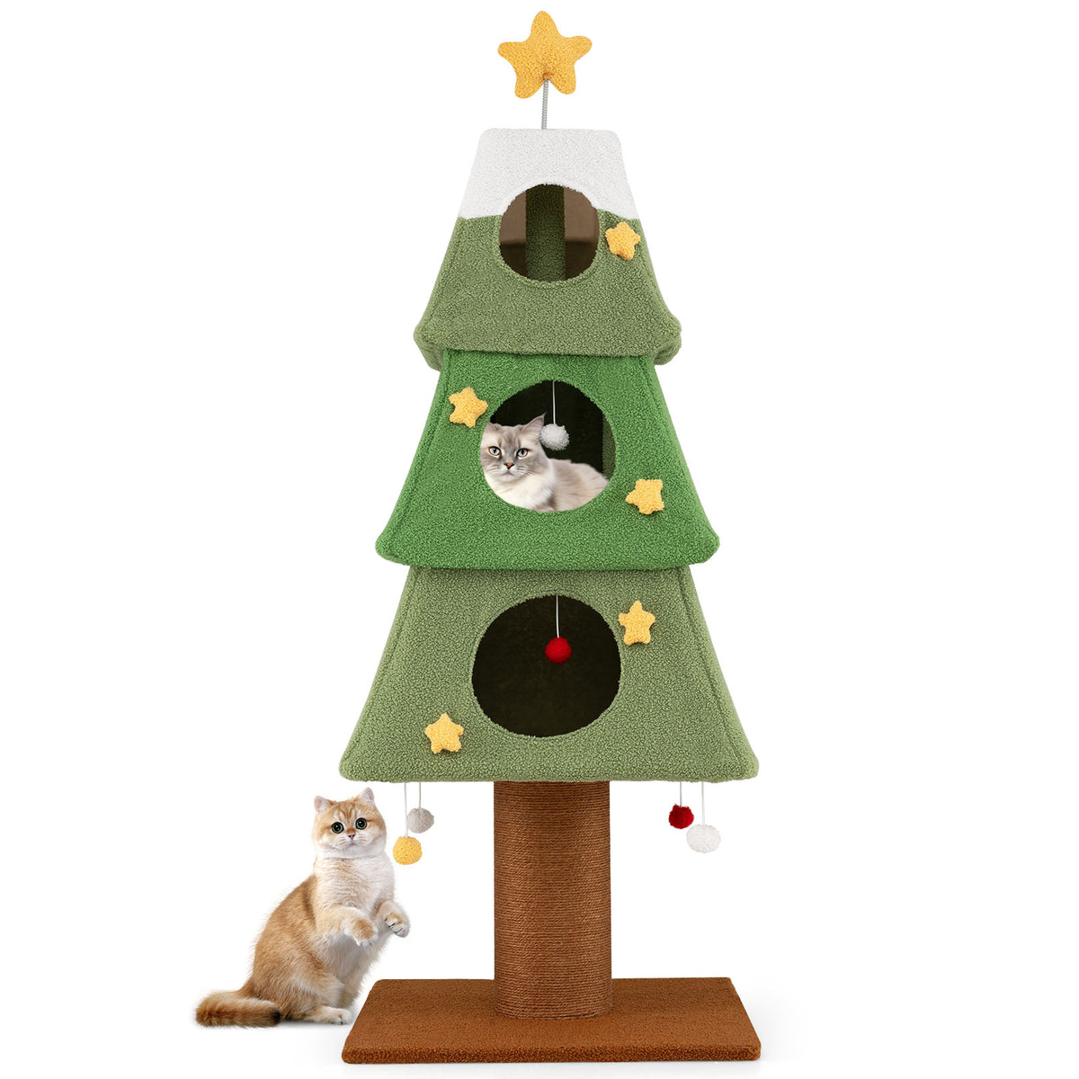 160cm Cute Cat Tower with three condos and a sisal scratching post in green and white