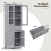 160cm Freestanding Linen Tall Bathroom Storage Cabinet with 2 Glass Doors-Grey