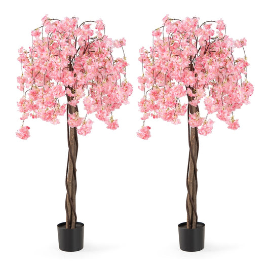 163CM Tall Artificial Cherry Blossom Tree set of two with pink flowers in black pots