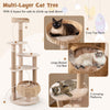 164 cm Cat Tree with Jute Scratching Posts and Dangling Balls-Beige